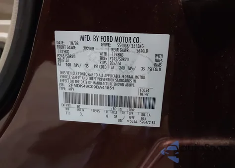 2009 Ford Edge Limited из США, поврежденный, VIN 2FMDK49C09BA41851